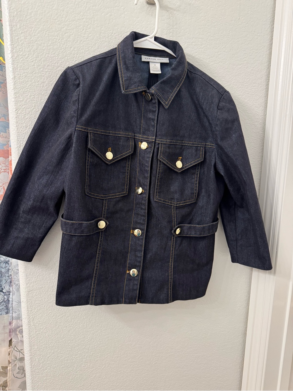 Dark Denim Jean Jacket with Gold Buttons - Carol Wren Medium Women